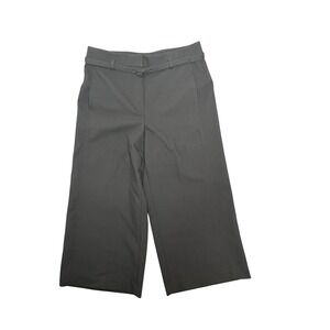 Ann Taylor Petite 12 Black Wide Leg Cropped Belt Dress Pants Hi Rise Minimalist